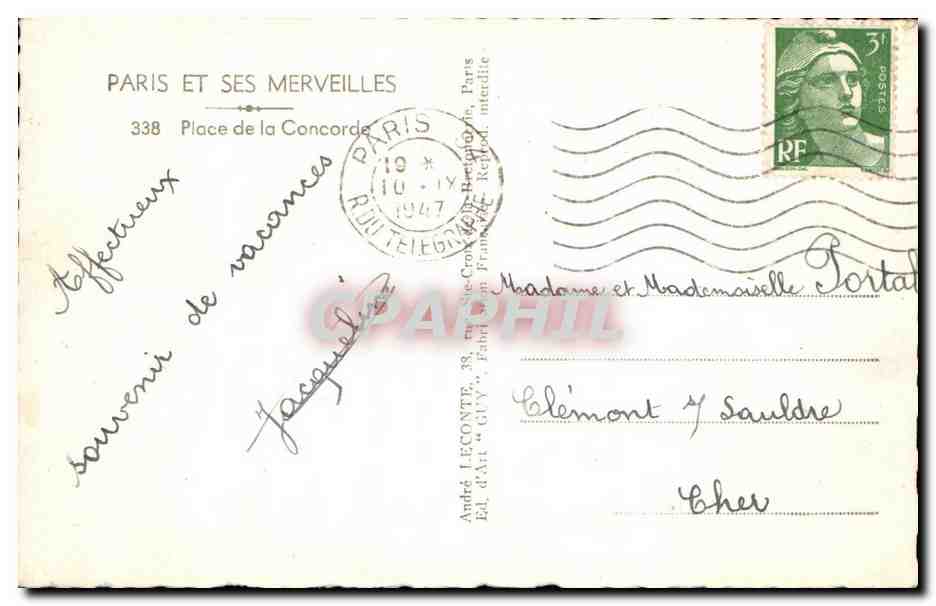 CPA Paris Et Ses Merveilles Place de la Concorde — Verso