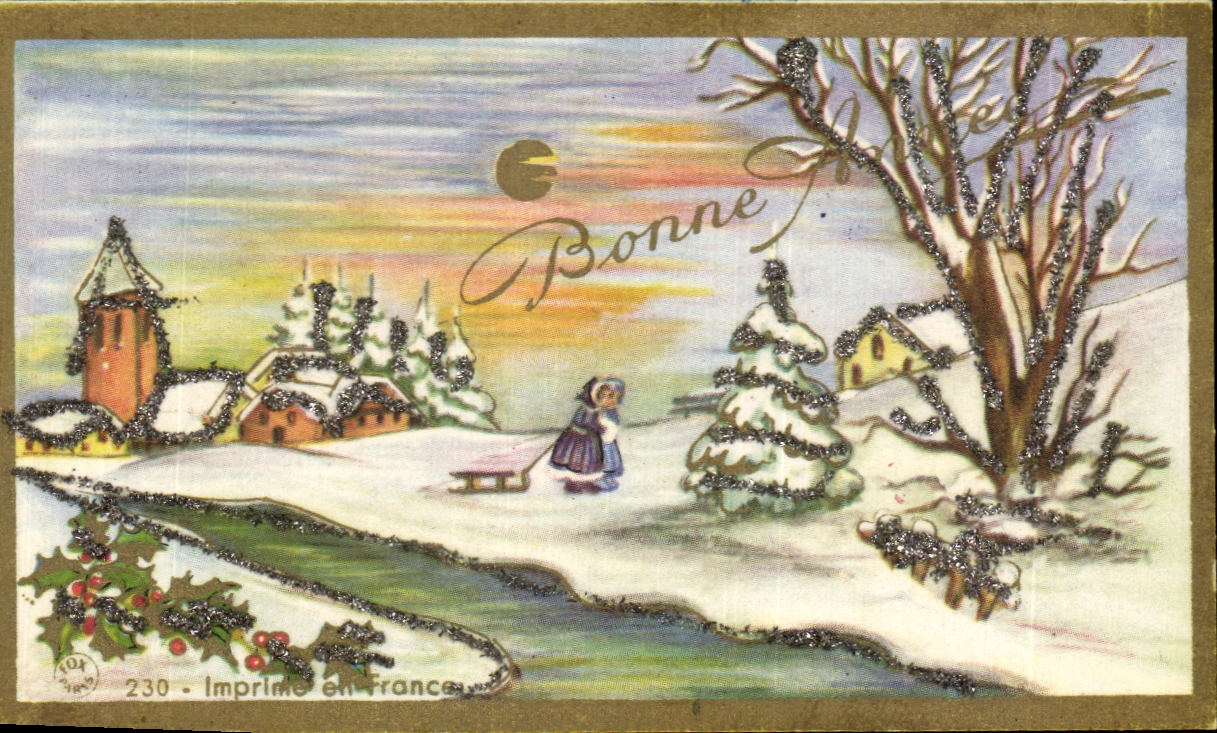CPA Bonne Annee Neige luge Enfant 