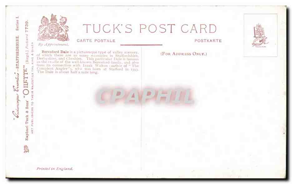CPA Staffordshire Beresford Dale — Verso