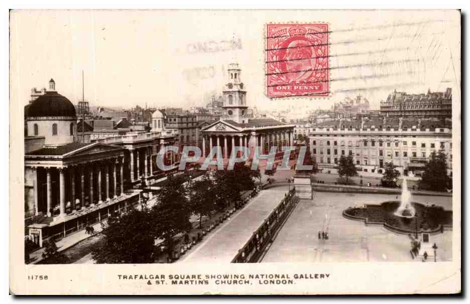 CPA Trafalgar Square Showing National Gallery St Martins Church London