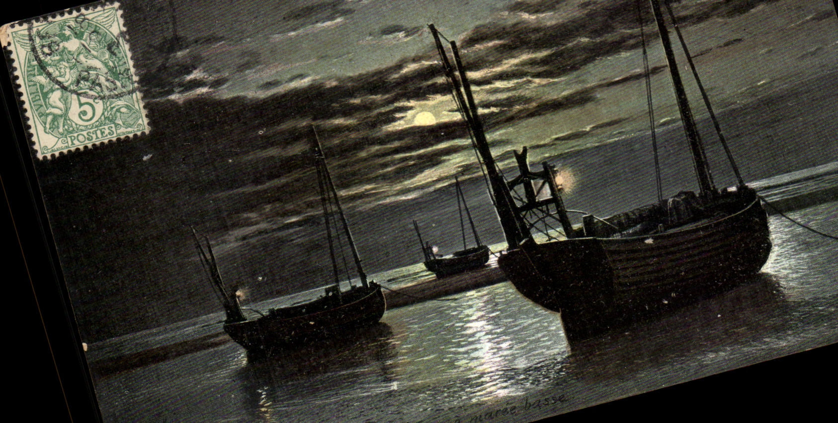 CPA Berck Plage Lever de lune a maree basse Bateaux 