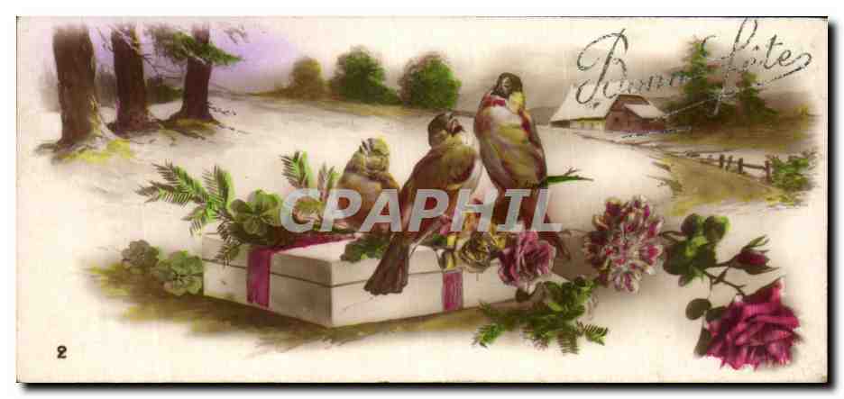 CPA Bonne fete Fleurs oiseaux