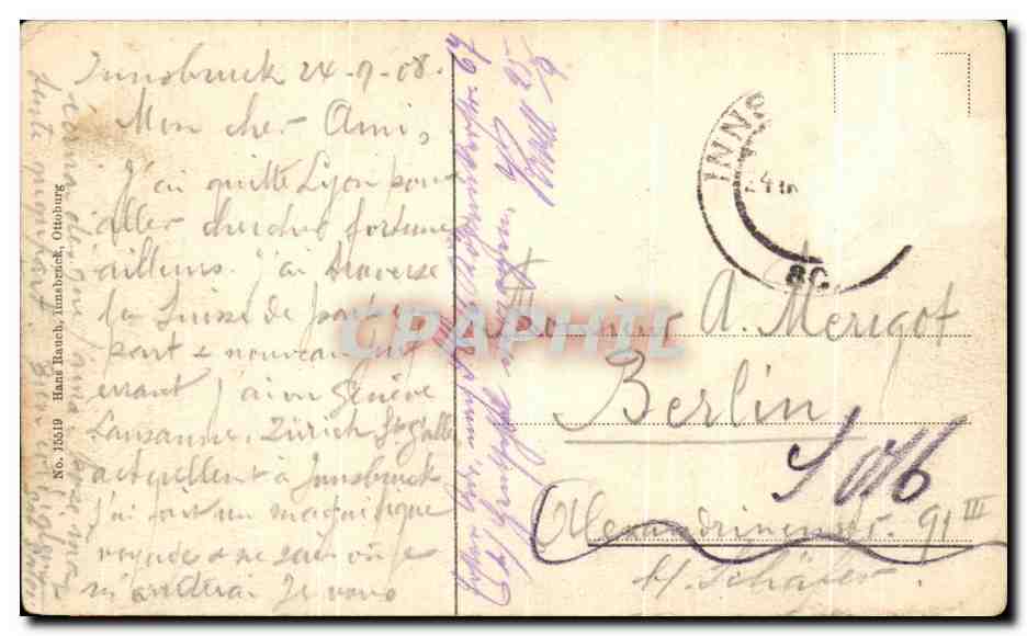 CPA Kloster Wilten Bei Innsbruck — Rückseite