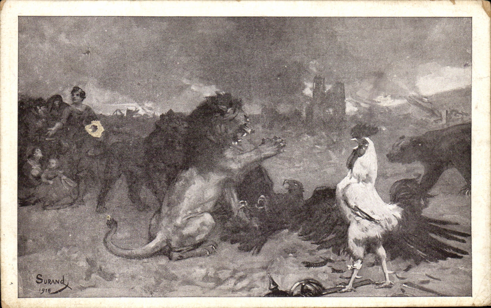 CPA Lion Coq Aigle Militaria