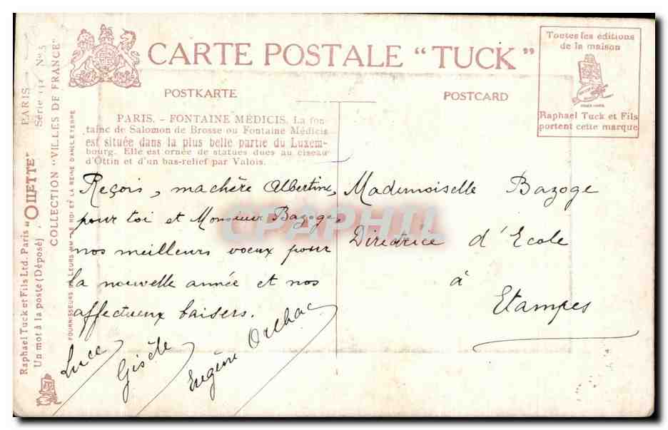 CPA Paris Luxembourg Fontaine Medicis — Verso