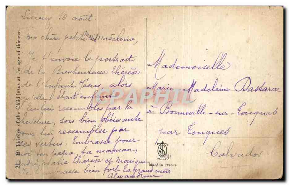 CPA Therese De Enfant Jesus a 13 Ans — Rückseite