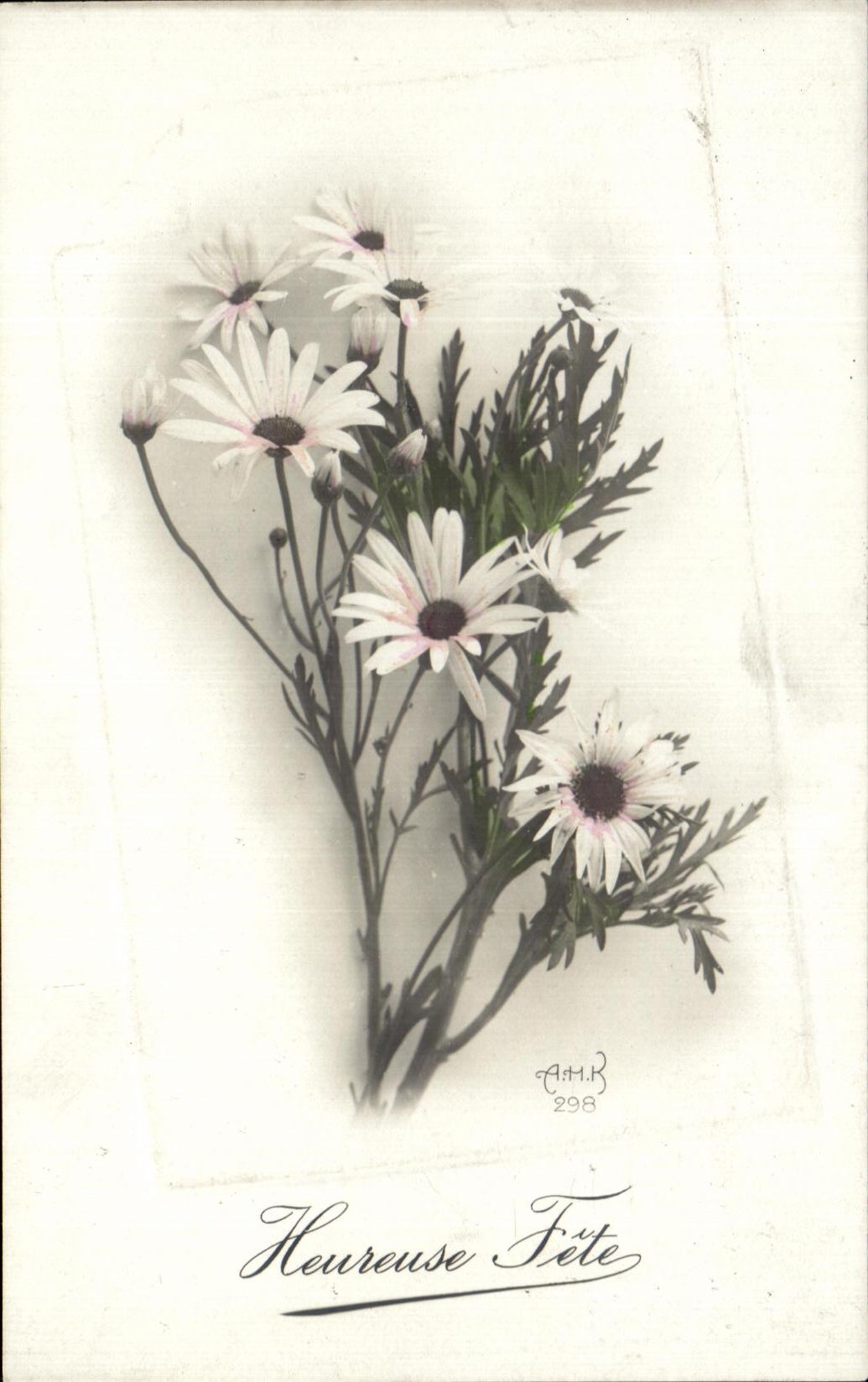 CPA Fantaisie Fleurs Heureure Fete