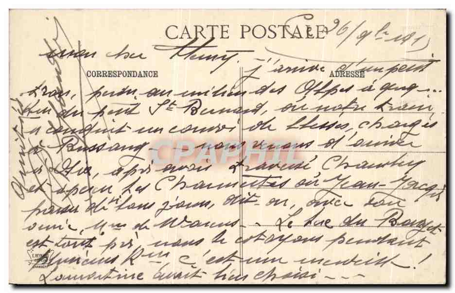 CPA Rousseau chez Madame de Warens aux Charmettes d'apres Bauer Salon de 1893 — Verso