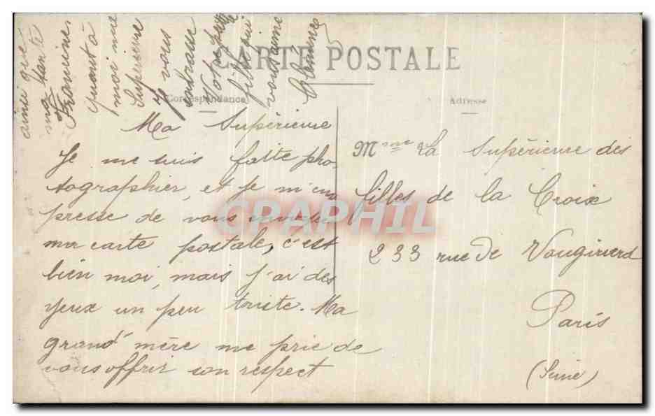 Jeune femme en manteau à carreaux — jardin tropical — Carte postale 'CARTE POSTALE' éditée par la Société des Cartes Postales — Verso