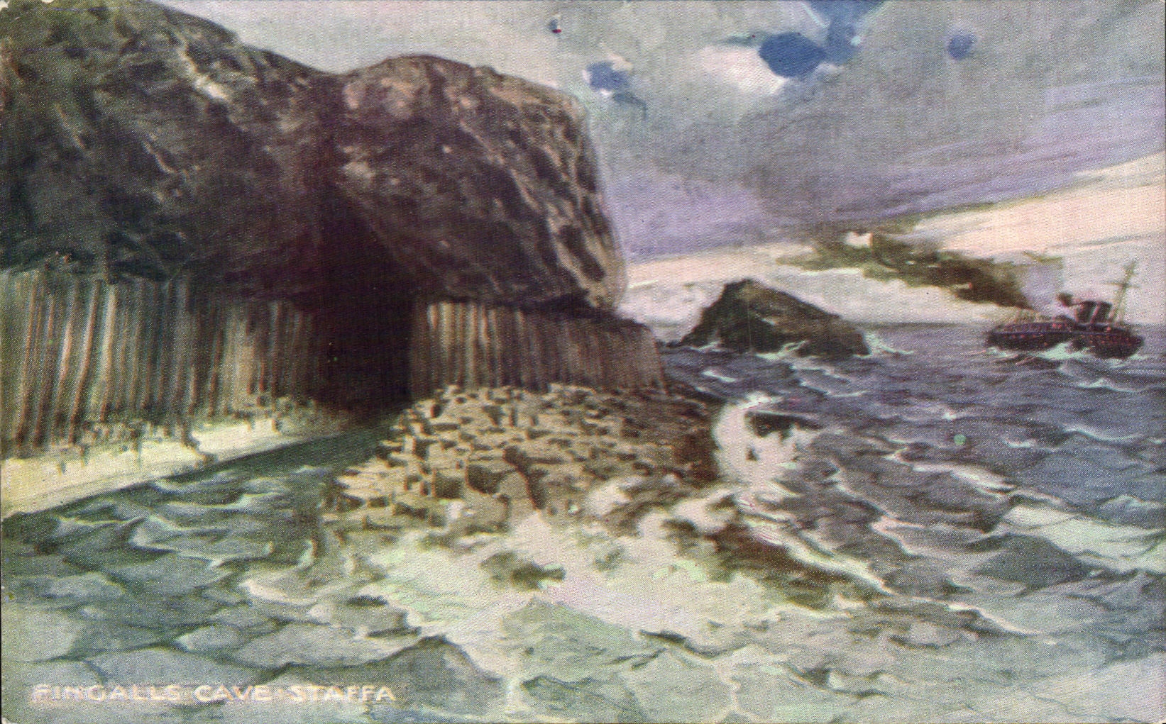 CPA Irlande Fingalls Cave Staffa Bateau