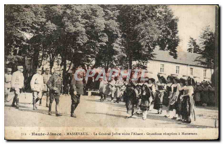 Massevaux - Haute-Alsace — Le Général Joffre visite l'Alsace — Grandiose réception à Massevaux