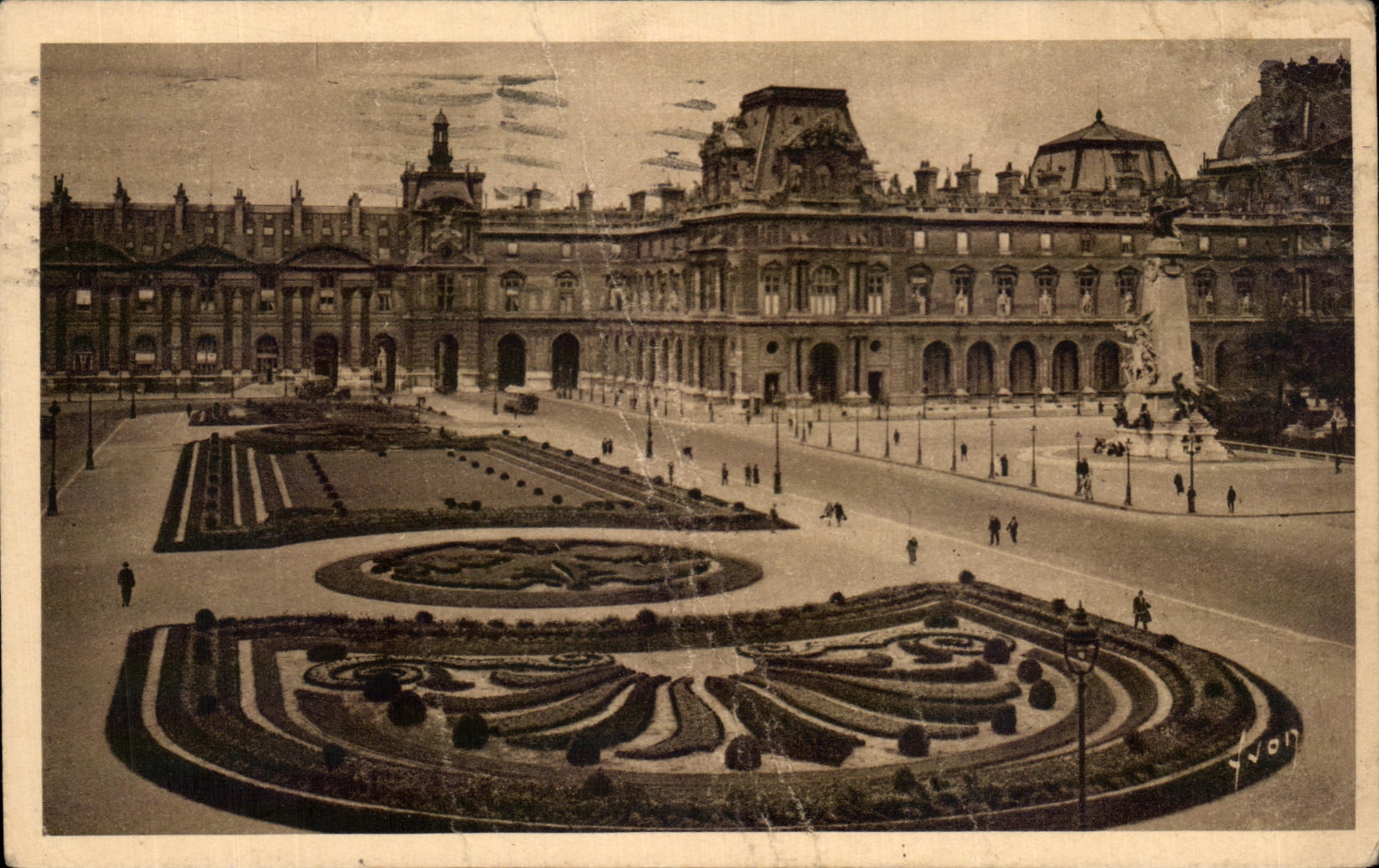 Antike Ansichtskarte Paris Spaziergang auf der Place de Carrousel am Louvre