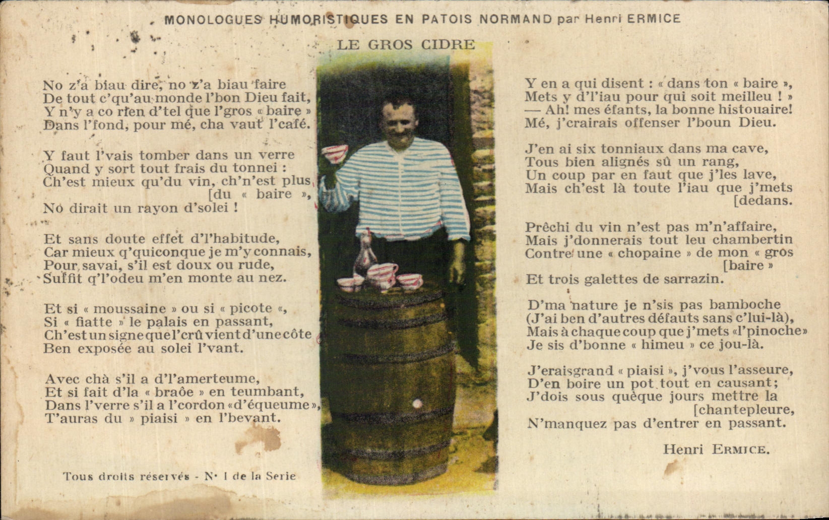 CPA Monologues Humoristiques En Patois Normand Par Henri Ermice Le Gros Cidre