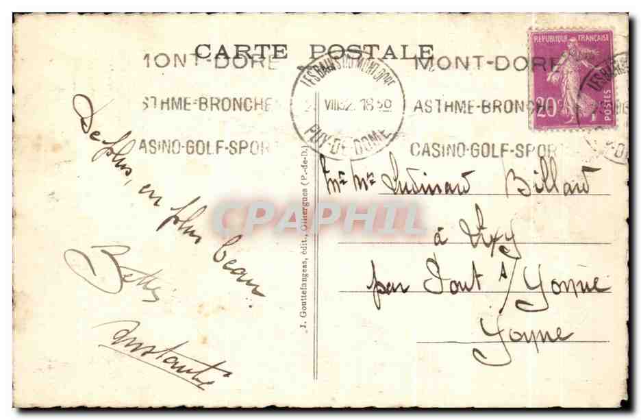 CPA Le Mont Dore Vallee du Sancy I'Hiver — Verso