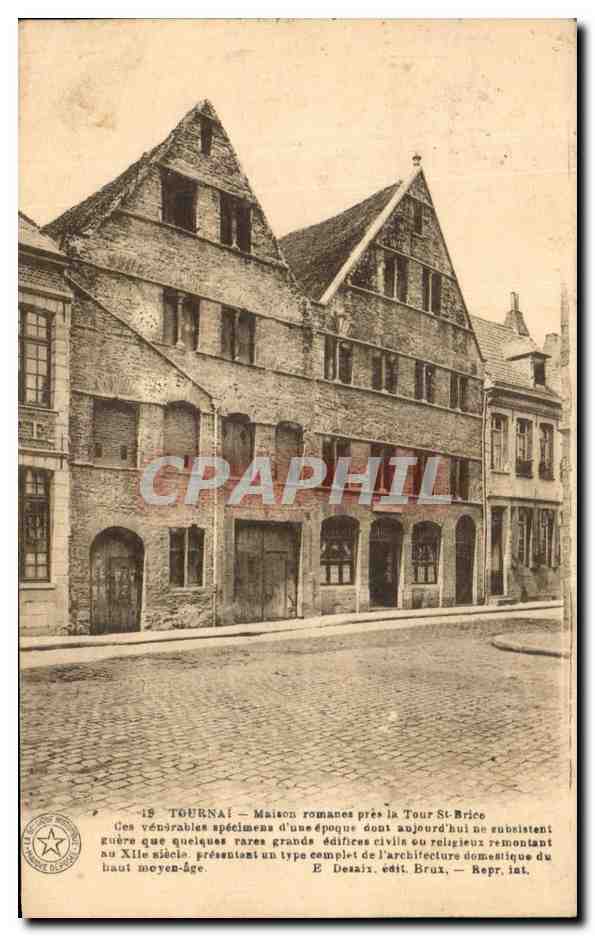 CPA Tournai Maison romanes pres la Tour St Brice