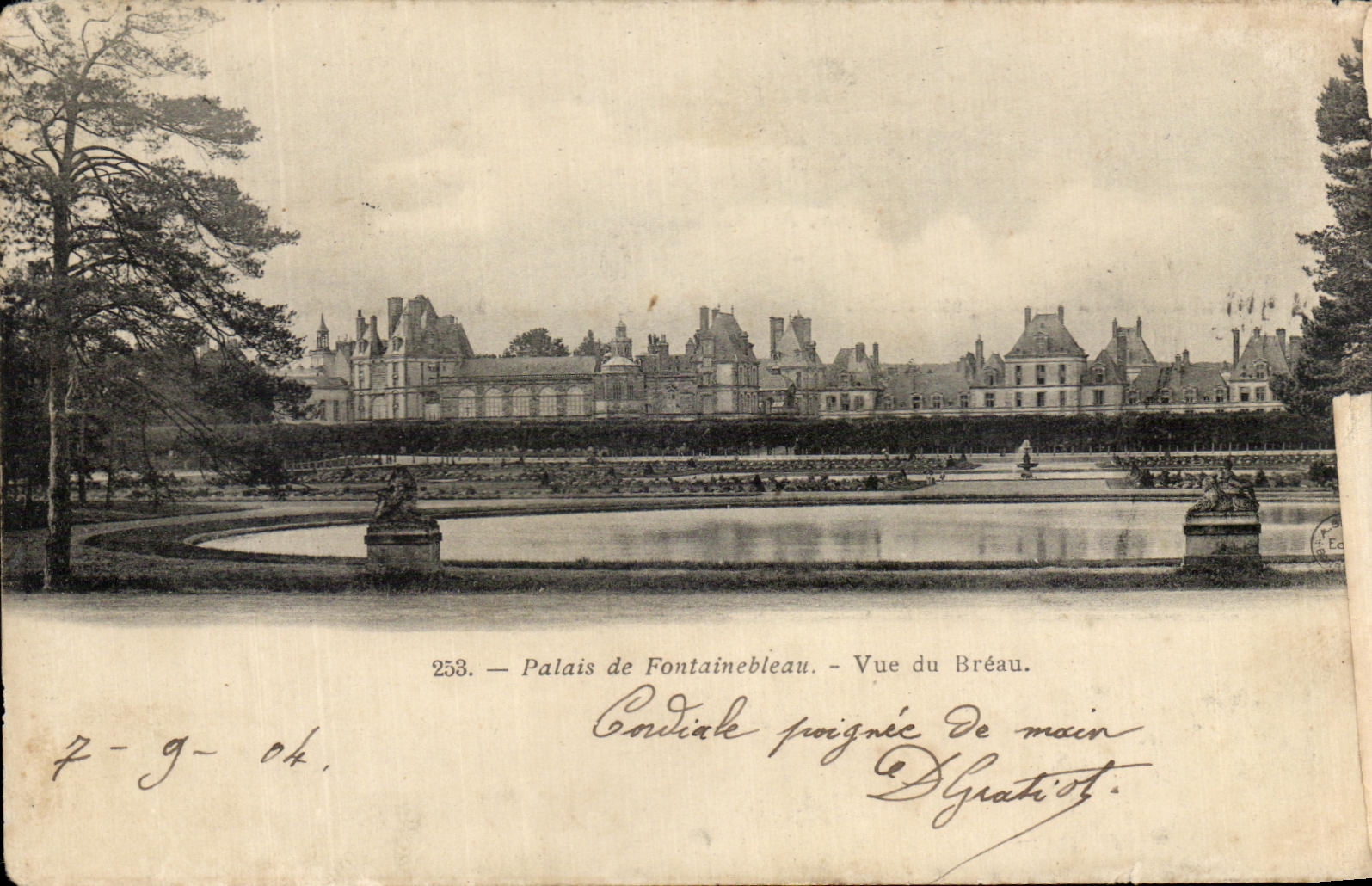 Tarjeta postal antigua Palacio de Fontainebleau Vista del Breau