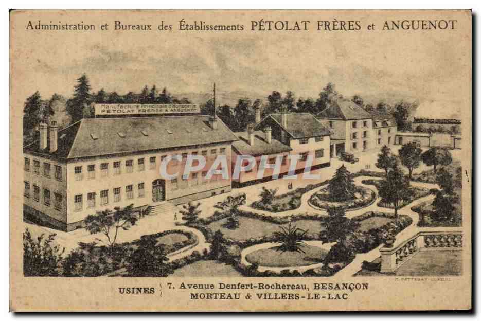 Administration et Bureaux des Établissements PÉTOLAT FRÈRES et ANGUENOT — Usines Avenue Denfert-Rochereau, Besançon — M. RATTETAT LUXEUIL