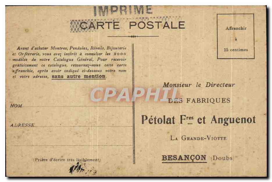 Administration et Bureaux des Établissements PÉTOLAT FRÈRES et ANGUENOT — Usines Avenue Denfert-Rochereau, Besançon — M. RATTETAT LUXEUIL — Reverso