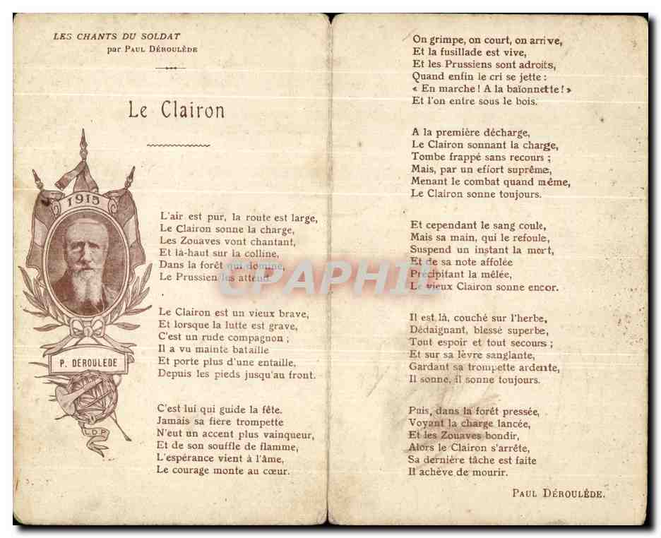 CPA Le Clairon Les Chants Du Soldat par Paul Deroulede Militaria  — Rückseite