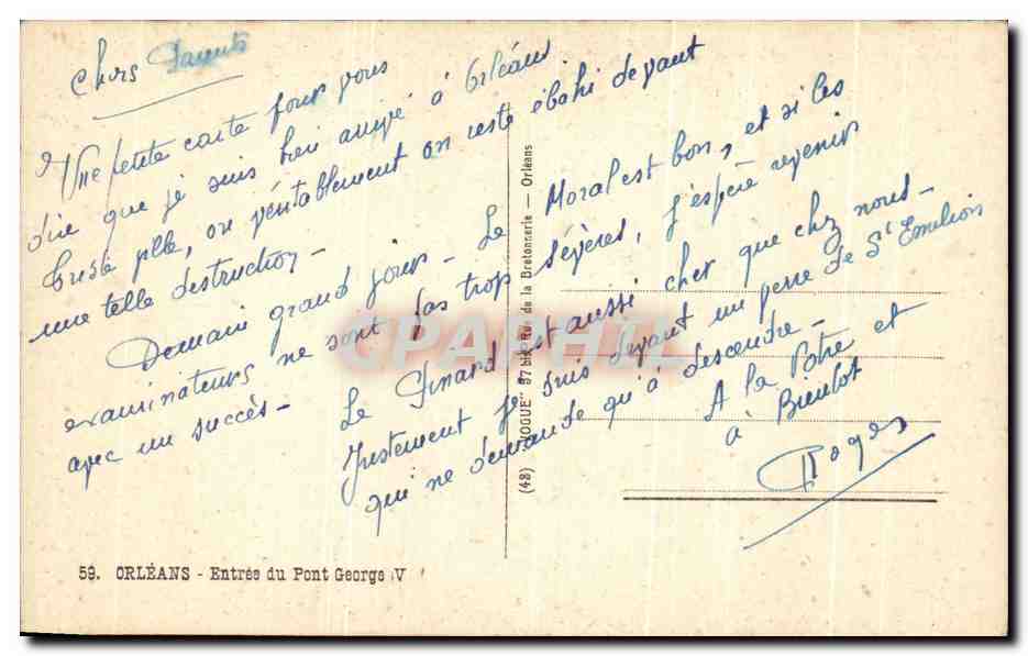 CPA Orleans Entree du Pont George V — Verso