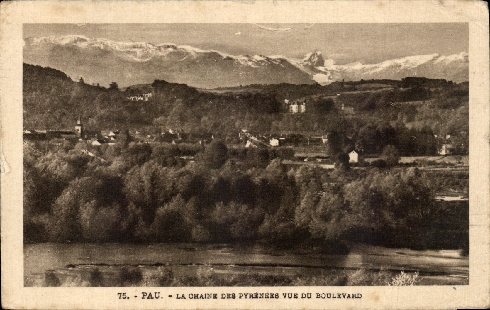 Tarjeta postal antigua Pau LA Chaine Des Pyrenees Vue Du Boulevard