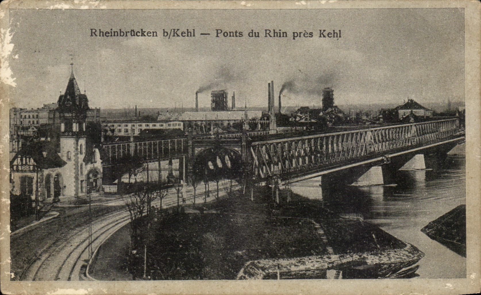Antike Ansichtskarte Rheinbrücken Rheinbrücken bei Kehl