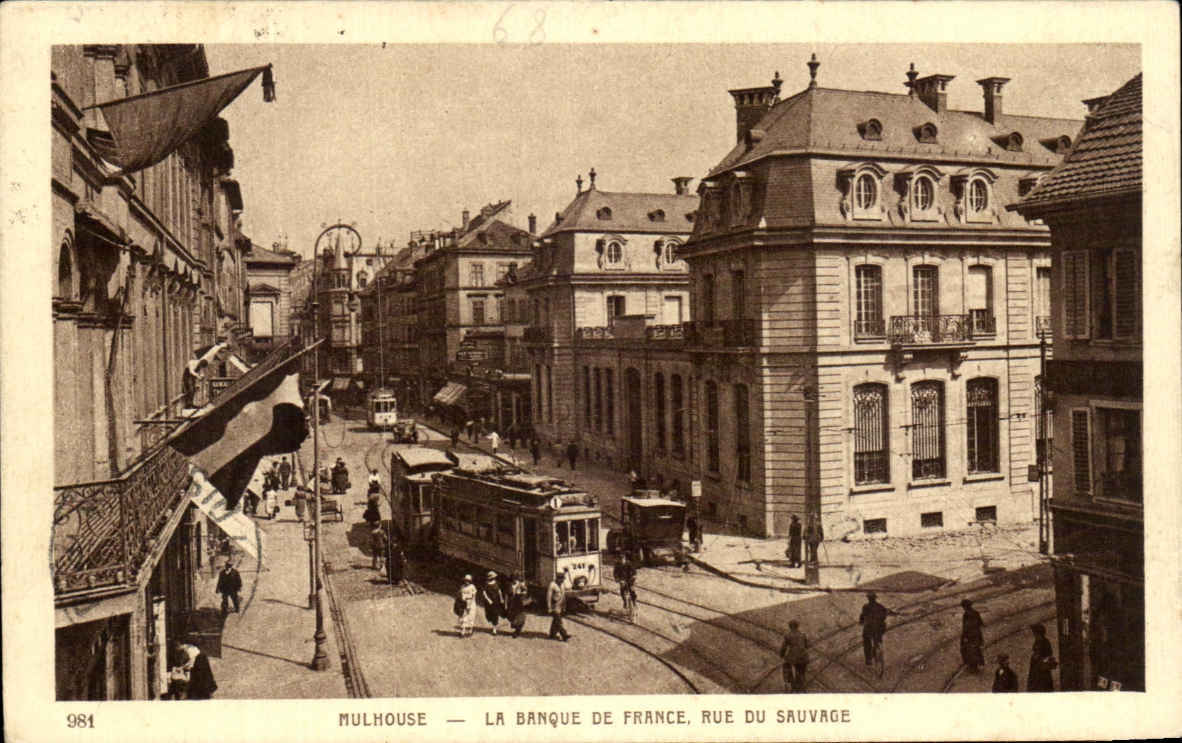 CPA Mulhouse La Banque de France Rue Du Sauvage Tramway