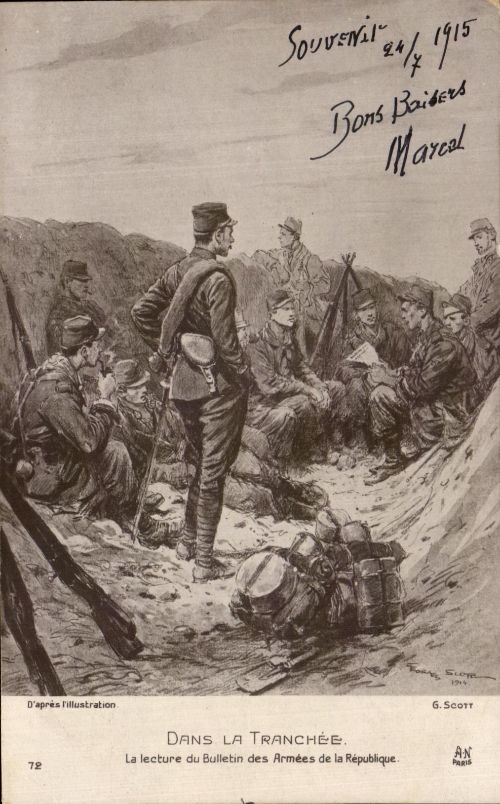 CPA Militaria Dans La Tranchee Le Lecture Du Bulletin Des Armes De La Republique