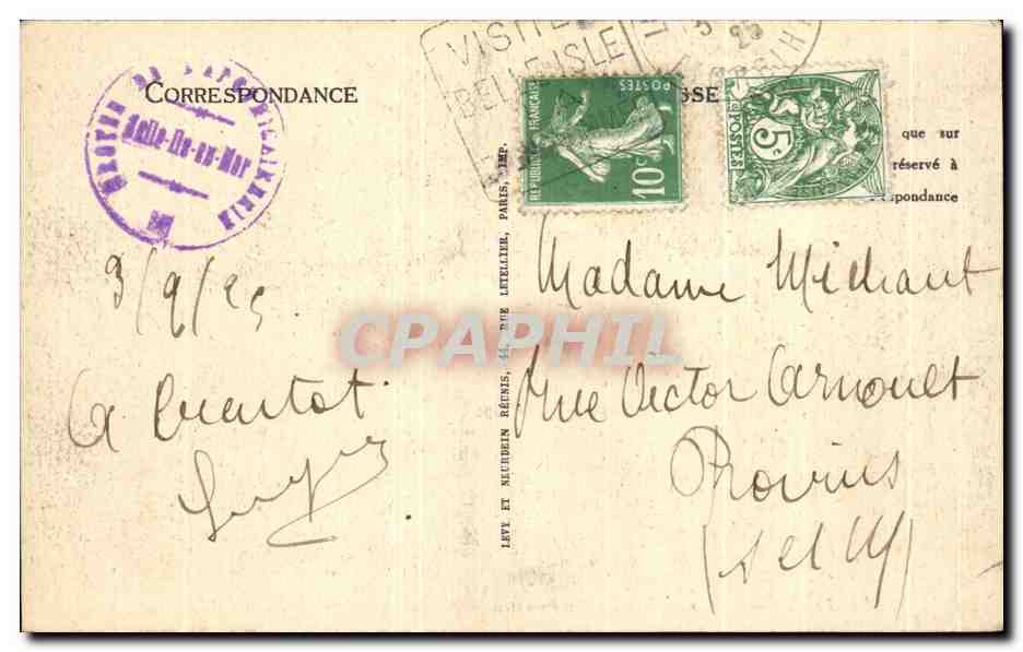 Belle-Île-en-Mer — Pointe des Poulains — Propriété de Mme Sarah-Bernhardt — LL — Rückseite