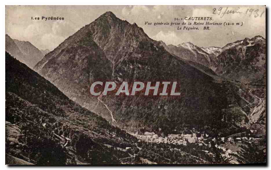 Les Pyrénées — Vue générale prise de la Reine Hortense (1210 m) — Le Pégüère. BR. — Cauterets