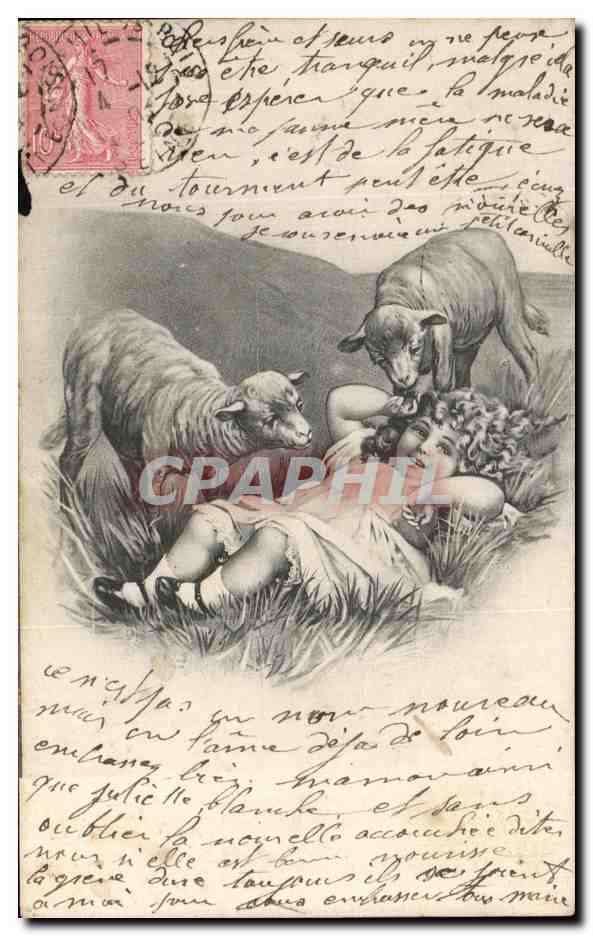 CPA Fantaisie Enfant Moutons Agneaux 