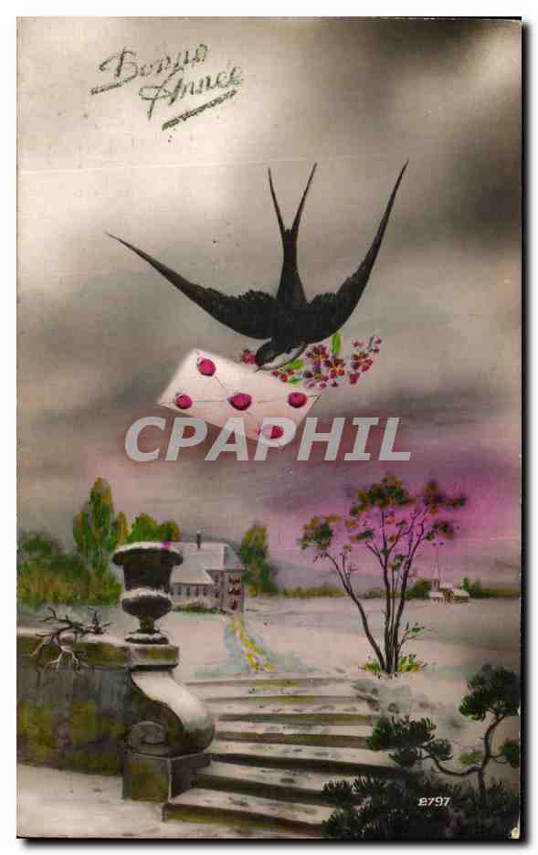 CPA Bonne Annee Hirondelle