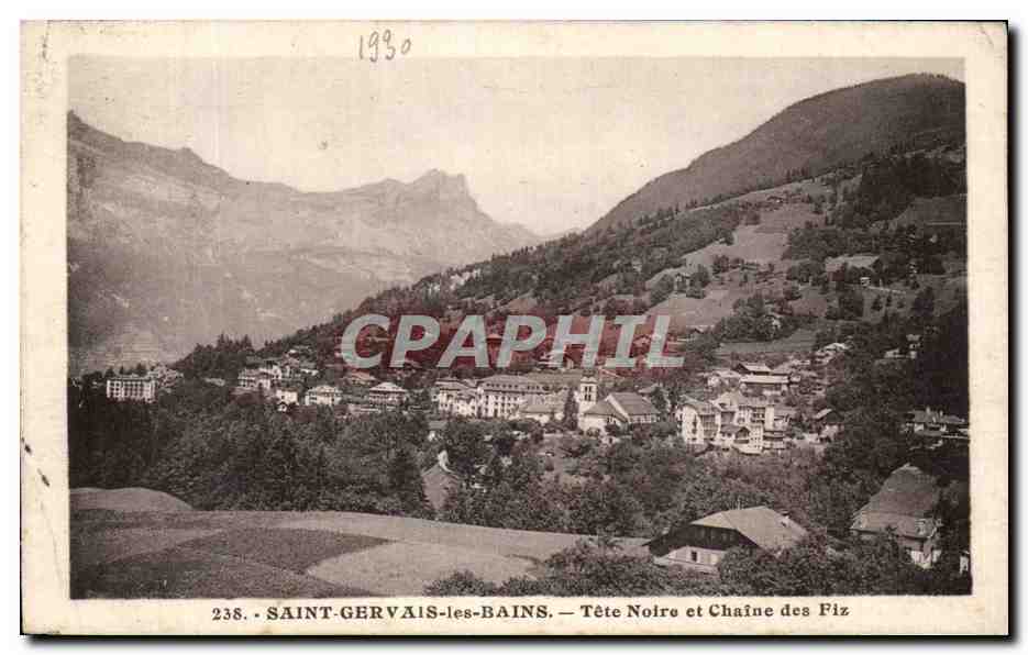 Antieke ansichtkaart Saint Gervais Les Bains Donkere Kop En Ketting Van De Flz