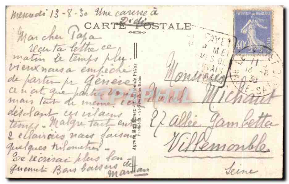 Antieke ansichtkaart Saint Gervais Les Bains Donkere Kop En Ketting Van De Flz — Achterkant