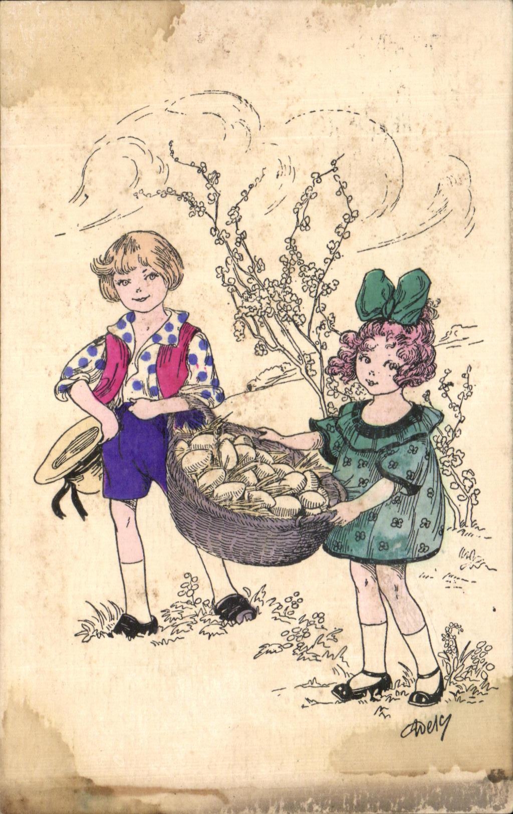 CPA Fantaisie Enfants Oeufs Paques 