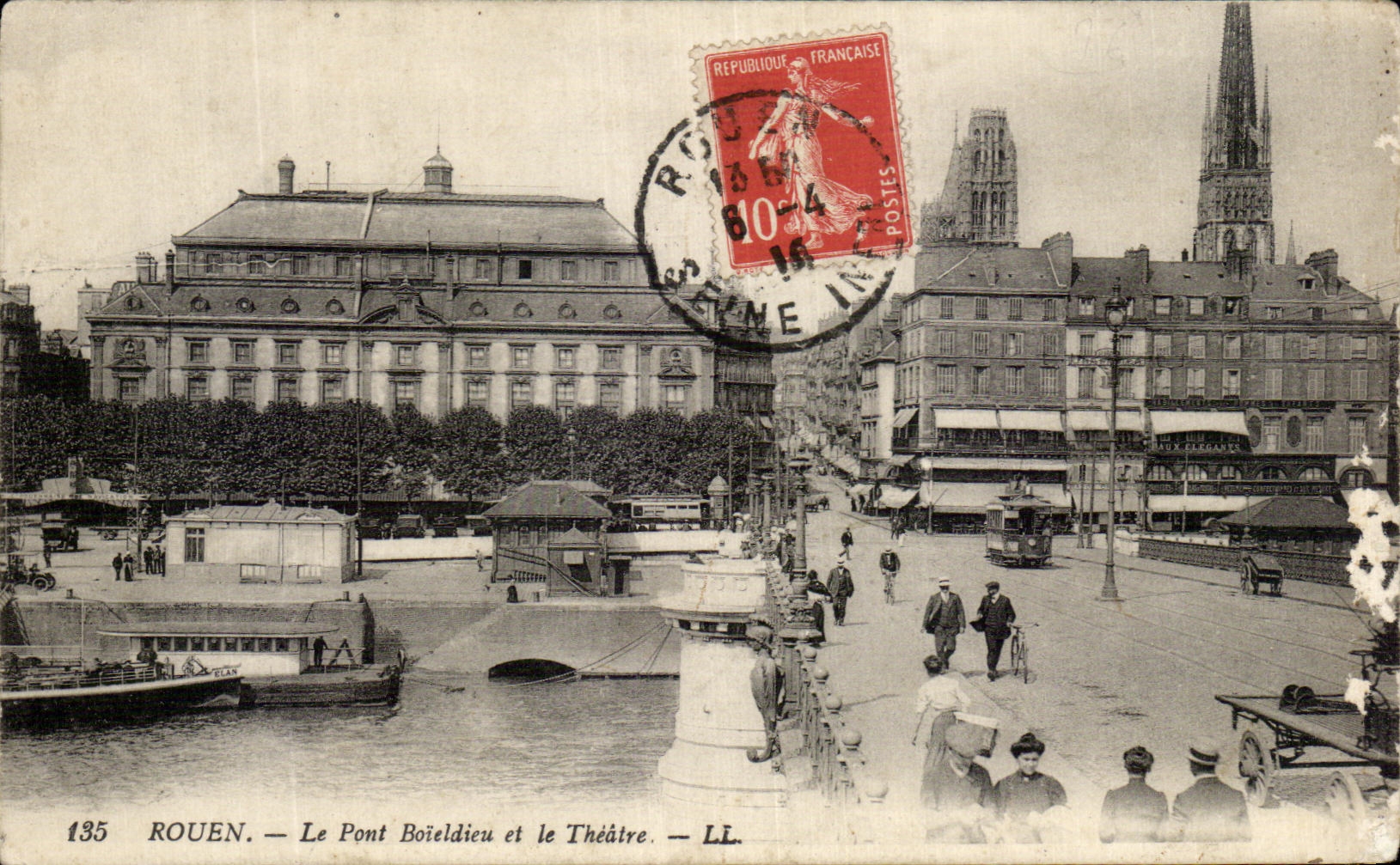 CPA Rouen Le pont Boieldieu et le Theatre