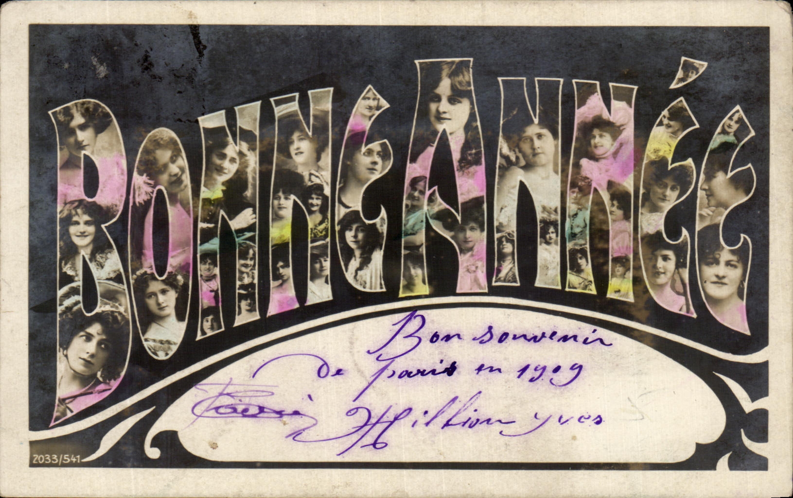 BONNE ANNÉE — Carte postale de Paris en 1909 — Éditeur Affillion, n° 2033/541