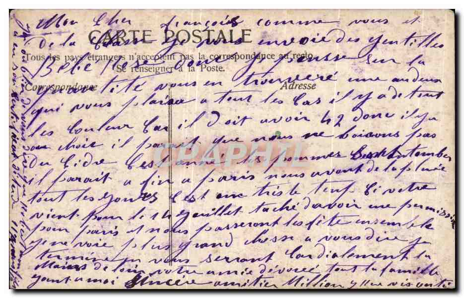 BONNE ANNÉE — Carte postale de Paris en 1909 — Éditeur Affillion, n° 2033/541 — Verso