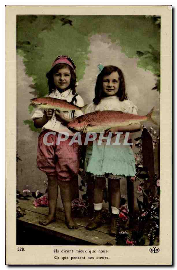 CPA Fantaisie Enfants Poissons