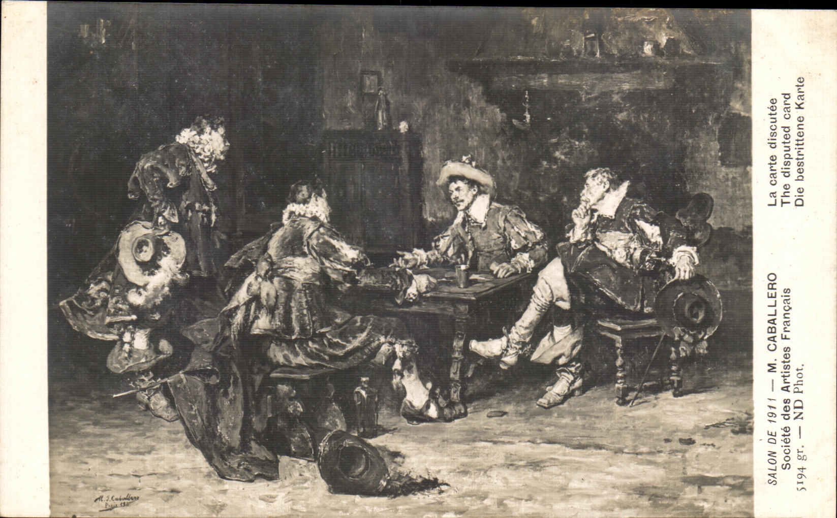 CPA Fantaisie Salon de 1911 Caballero La carte discutee Mousquetaires