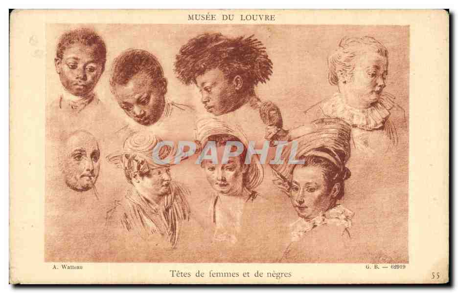 CPA Fantaisie Musee du Louvre Tetes de femmes et de negres 