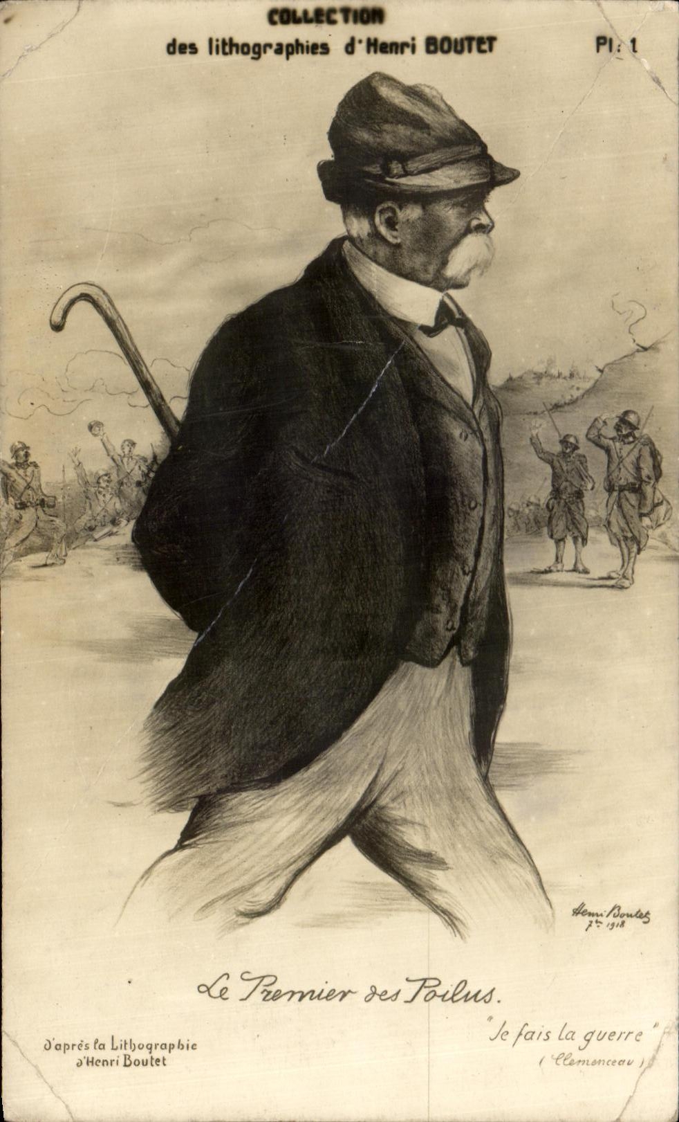 CPA Fantaisie Henri Boutet Le premier des poilus Clemenceau Miltiaria 