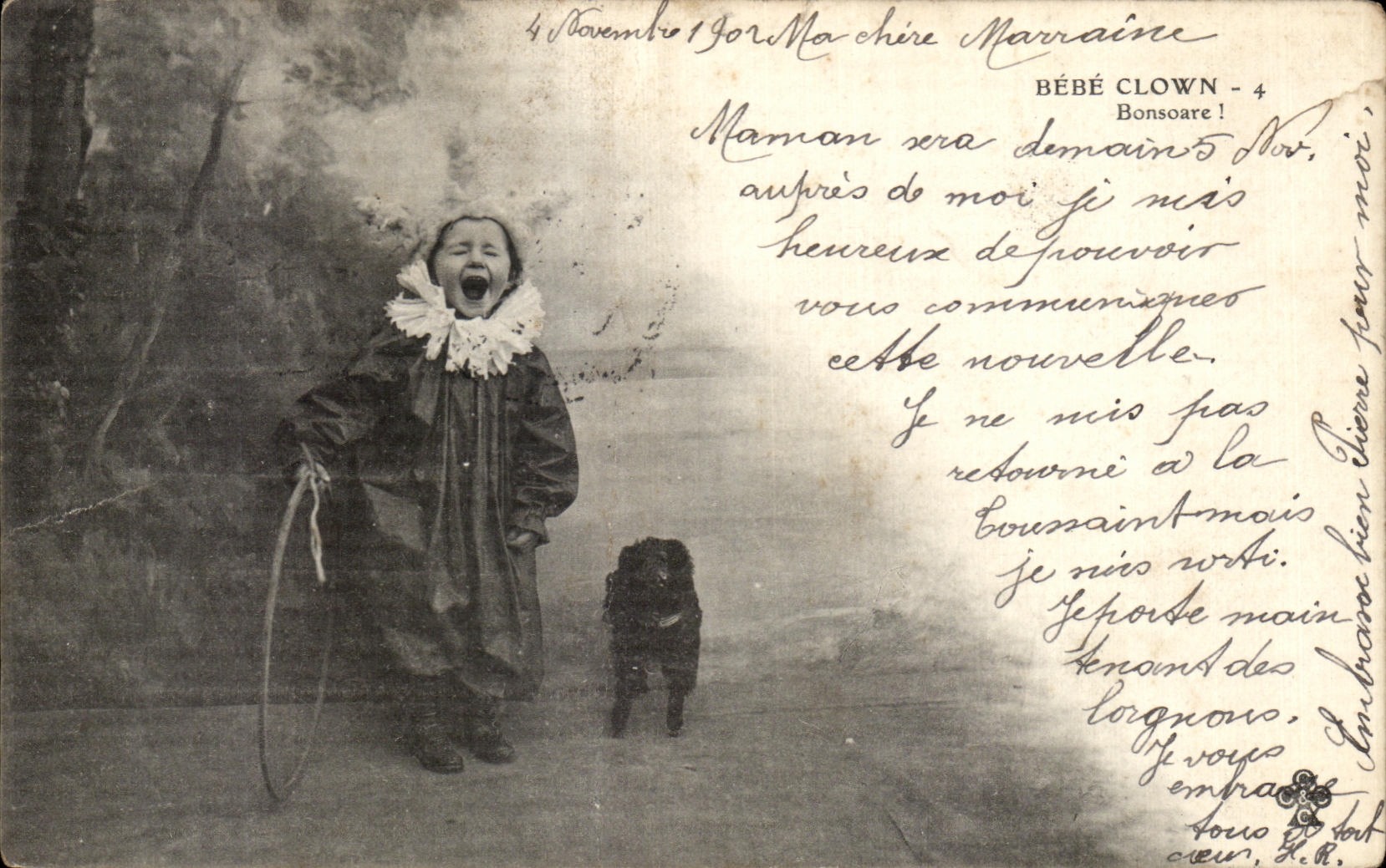 CPA Fantaisie Enfant Bebe clown Chein 