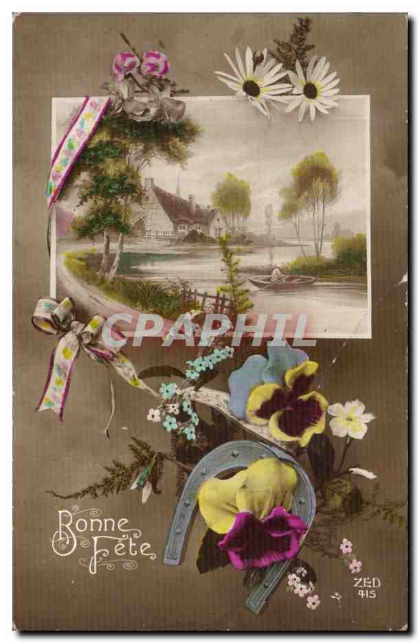CPA Fantaisie Fleurs Fer a cheval