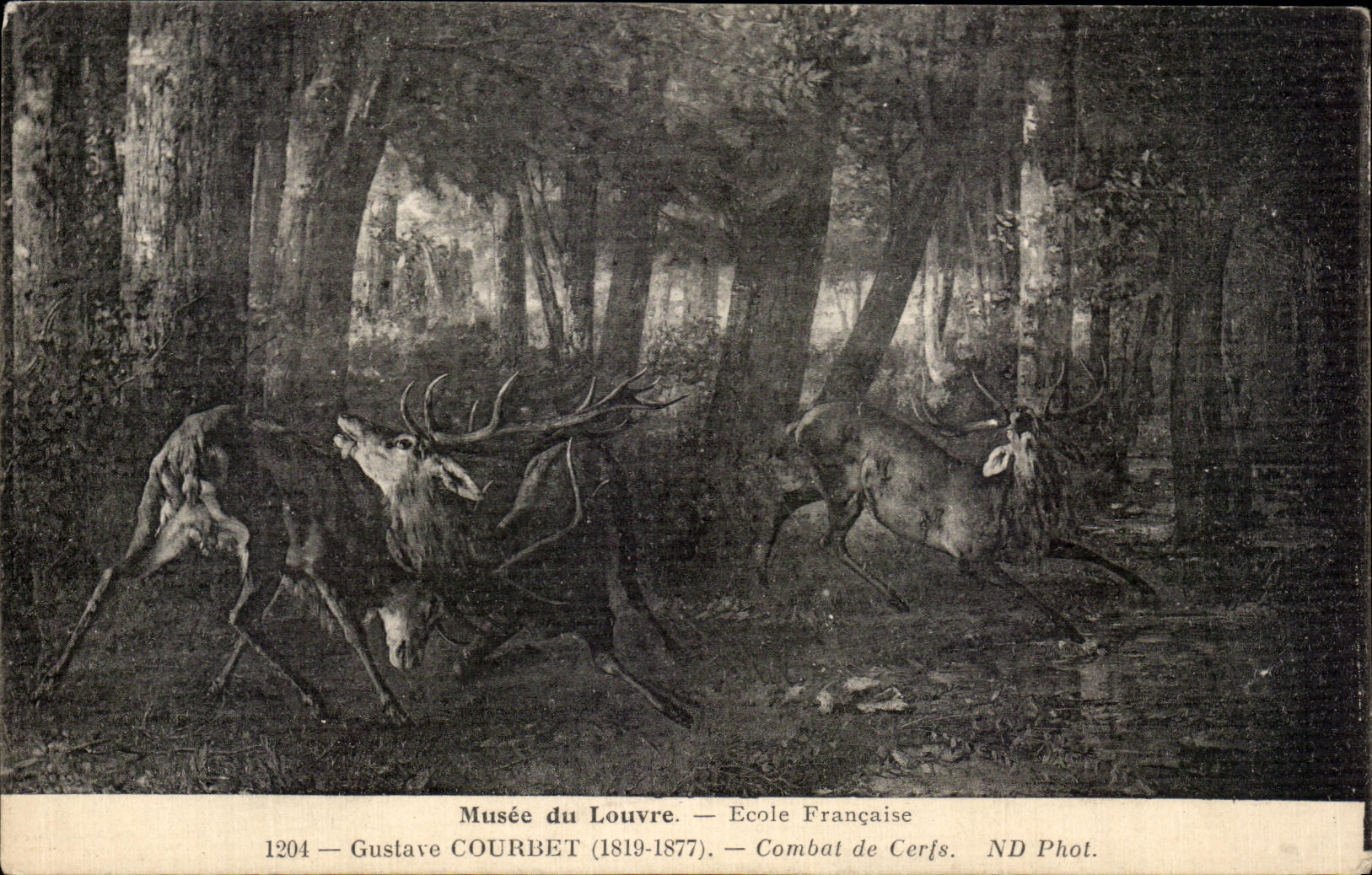 CPA Fantaisie Musee du Louvre Ecole francaise Gustave Courbet Combat de cerfs 