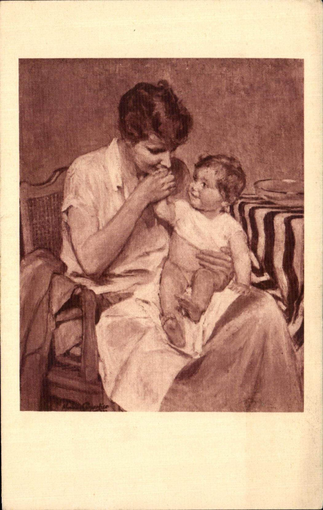 Mère et enfant — scène intime — dessin de Rosa Chatte