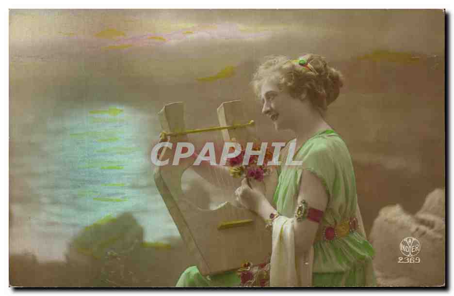 CPA Fantaisie Femme Harpe Lyre