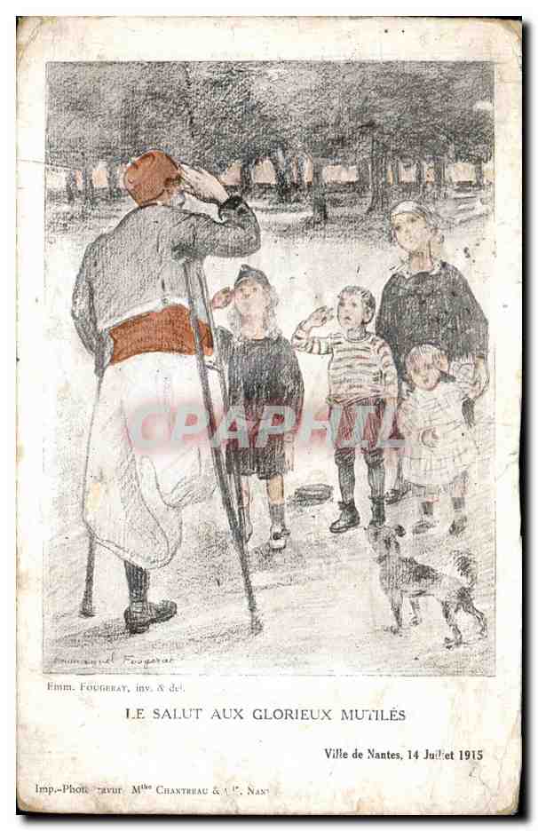 CPA Fantaisie le salut aux glorieux mutiles Nantes 14 juillet 1915 Enfants Militaria