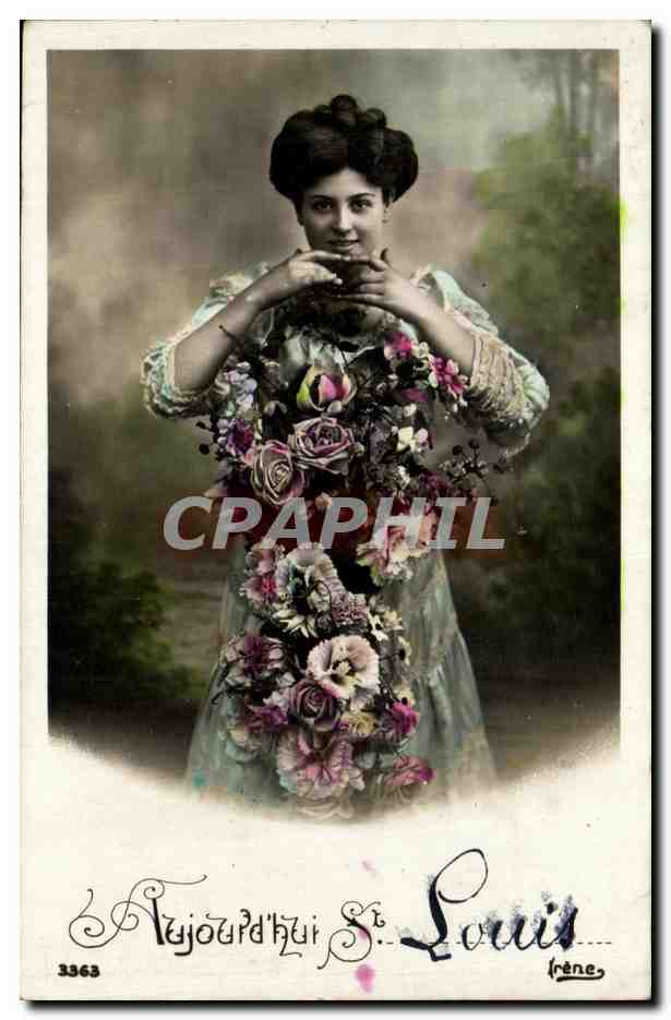 Jeune femme tenant un grand bouquet de fleurs — St. Louis — Irène, n° 3363