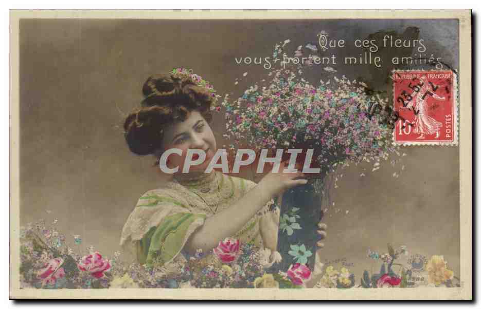CPA Fantaisie Femme Fleurs 